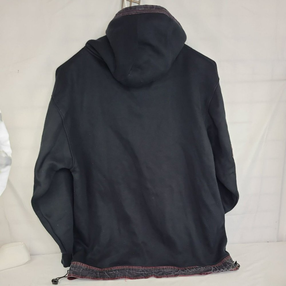 Boom-X BX Mens 2XL Black Full Zip Hoodie Sweatshirt Denim Pockets Red Stitching - Picture 5 of 7